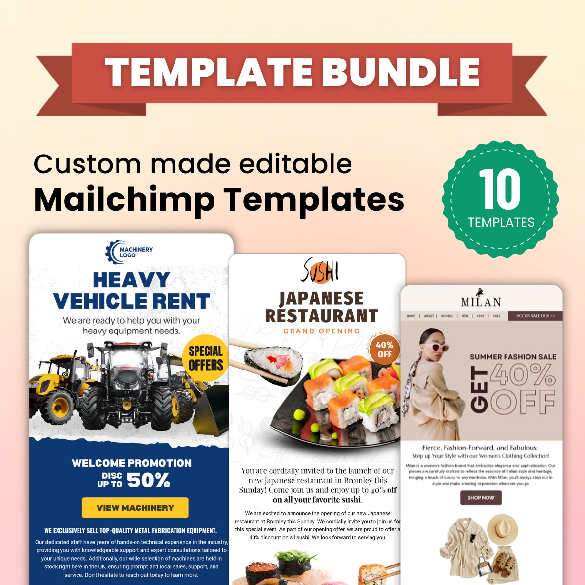 Mailchimp Editable Template Bundle - 10 Templates