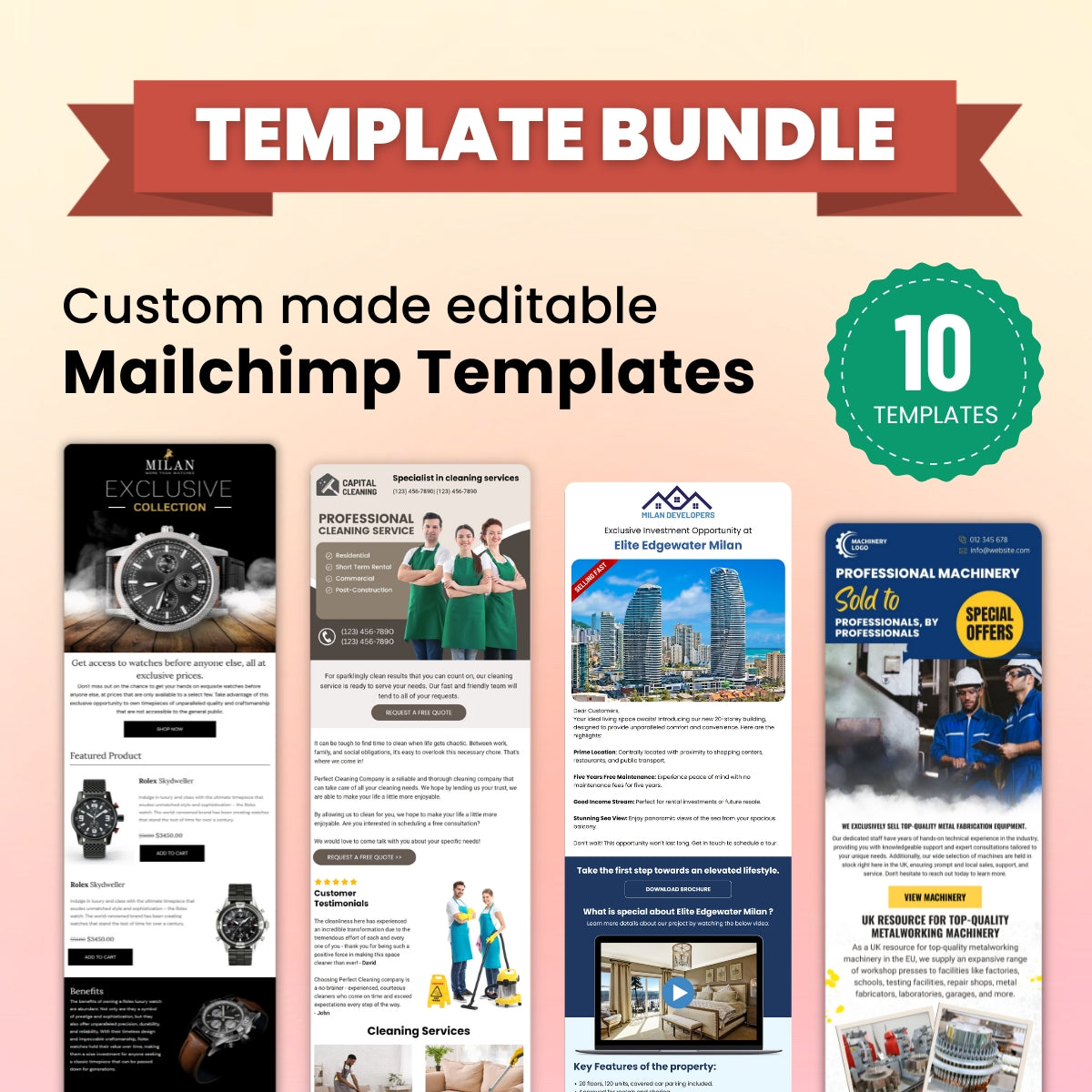 Mailchimp Editable Template Bundle - 10 Templates